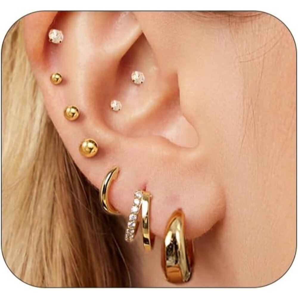 🆕 Women Gold Small Hoop Earrings Trendy Chunky Multiple Piercing Jewelry Gift